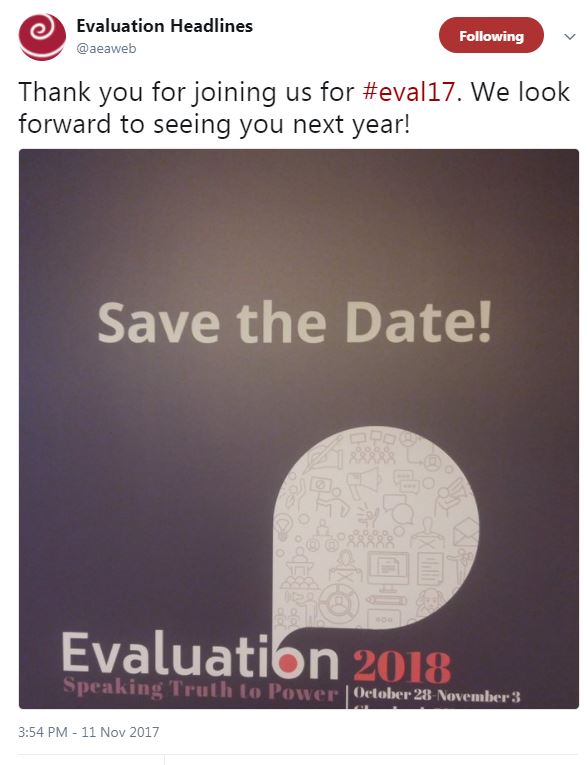 Thank you for joining us for #eval17. We look forward to seeing you next year!