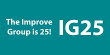 Graphic with the words "The Improve Group is 25! IG25"