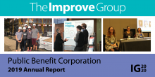 Collage of Images of The Improve Group staff working in the community with the title "Public Benefit Corporation 2019 Annual Report"
