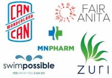 Collage of logos for Can Can Wonderland, Swim Possible, MNPHARM, Zuri, and Fair Anita